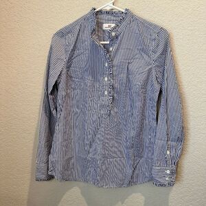 Vineyard Vines Blue & White Stripe Ruffle 100% Cotton Popover Blouse - Size 2
